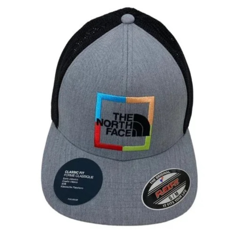 The North Face Gray and Black Trucker Hat with Multicolor Logo
